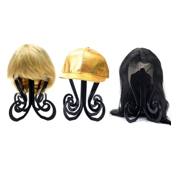 Plastic 3PCS Wig Stand,Black Wig Head Stand,Easy to Assemble Wig Stand Holder,